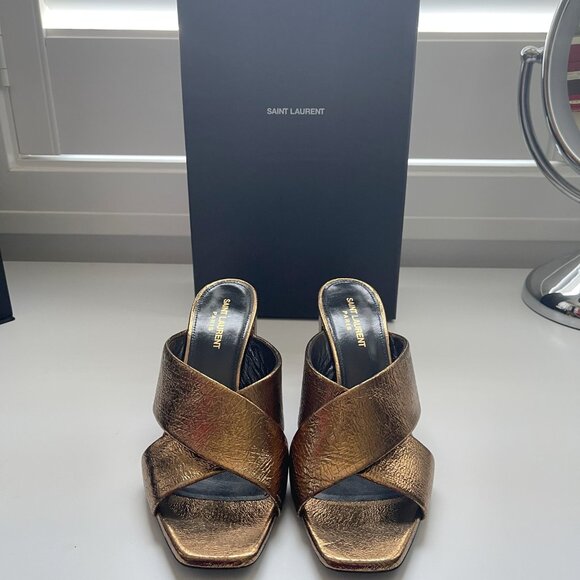 YSL Chestnut Gold Block Heel Sandal Size 40 - Picture 12 of 12